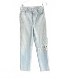 Abercrombie & Fitch The '90s Straight Ultra High Rise Distressed Light